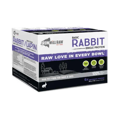 Basic Rabbit 6 LB (6 X 1 LB Pouches) - Frozen Raw Dog & Cat Food - Iron Will Raw