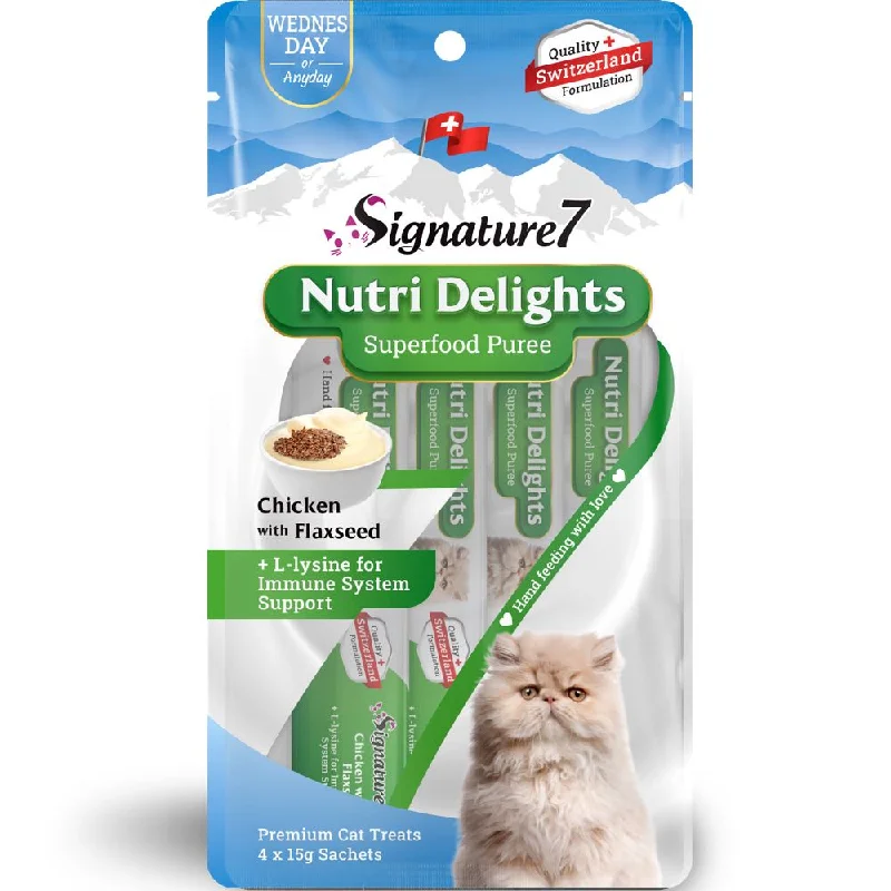 '3 FOR $9': Signature7 Nutri Delights Superfood Chicken With Flaxseed & L-lysine (Wed) Puree Cat Treats 60g