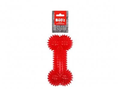 BuD'z Dog Rubber Spiked Bone Toy Red